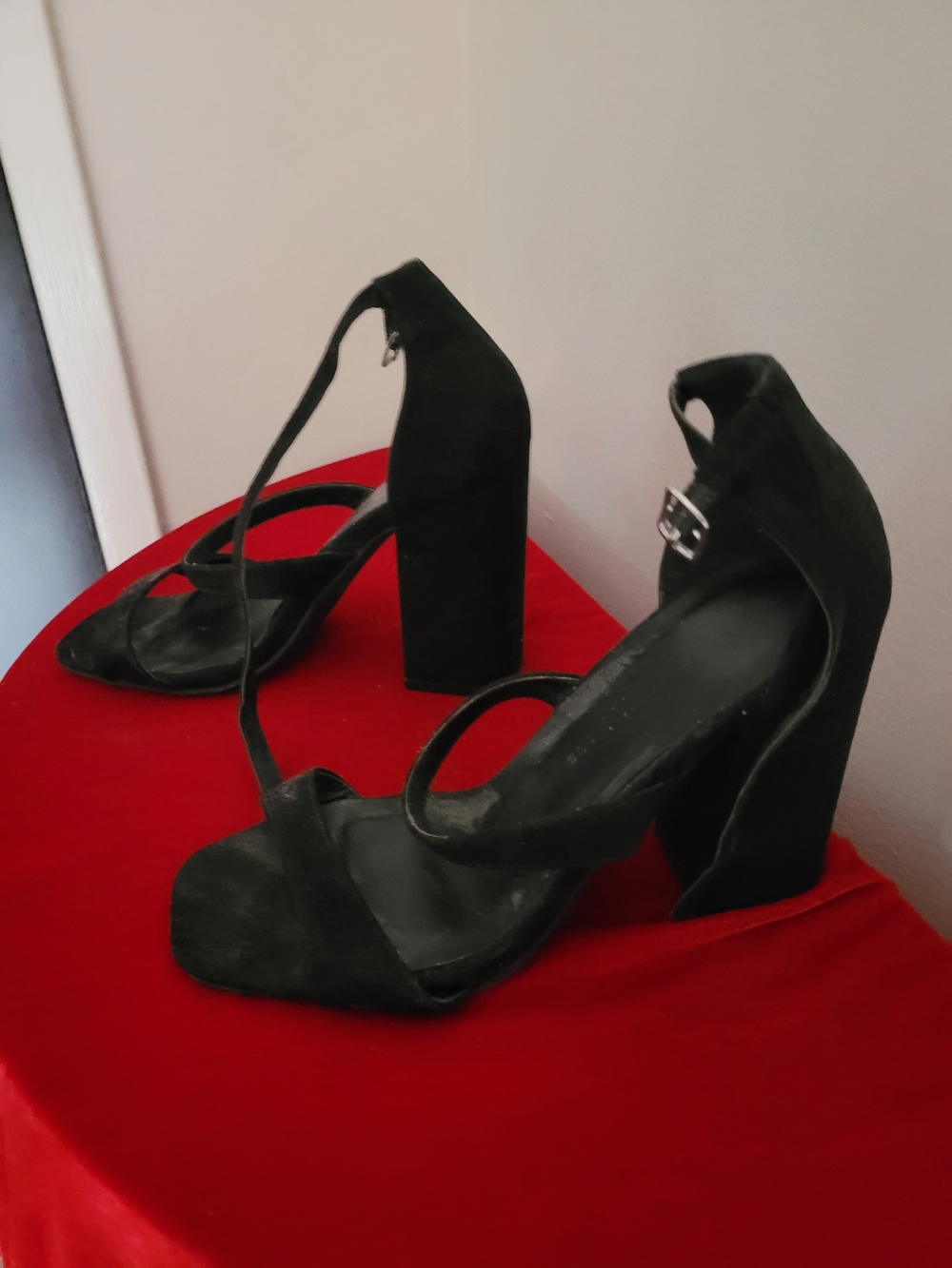 Black Block Heel Ankle Strap Sandals